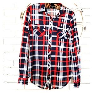 Rescue navy, gray plaid button up
